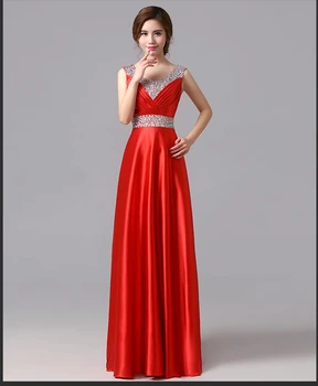 Kukli apranga, elegantiška raudonos v kaklo satino linija, hot pink suknelės, puošnios nuotakos tarnaitės dreses partijų vestuvių progomis H118
