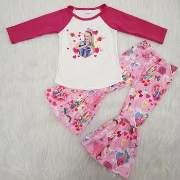 Kūdikių mergaitėms ilgomis rankovėmis raglan Valentino dizaino varpas nuosėdos kelnes 2vnt vaikai vaikai, rožinė spalva, komplektai, vaikiška drabužių rinkiniai