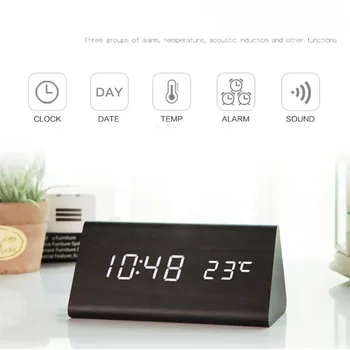 Kūrybos Skaitmeninis Laikrodis, Medinės Žadintuvas Elektroninių LED Laiko Rodymo Temperatūros Ir Drėgmės Aptikti Veidrodis, Laikrodis, Miegamojo