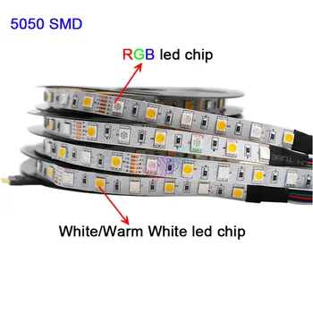 Lanksti SMD 5050 led lempos juosta 5m DC12V 24V RGBW RGBWW RGB+BMT LED šviesos Juostelės,RGB +( Balta/Šiltai Balta)