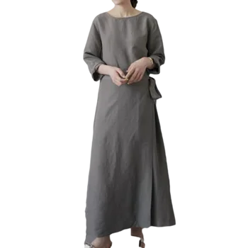 LANMREM 2021 m. Pavasarį Round-neck-line Kulkšnies ilgis ilgomis rankovėmis, Pilkos Spalvos Visas rungtynes, Japonų Stiliaus Suknelė Moterims 2A3014
