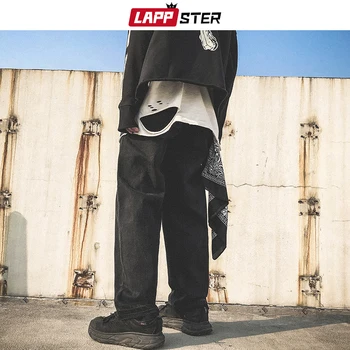 LAPPSTER Vyrų Skeletas Negabaritinių Juoda Džinsai, Kelnės 2020 Džinsinio Mens Streetwear Hip-Hop Haremo Kelnės Aukštos Wasit Džinsinio audinio Kelnės, Kombinezonas