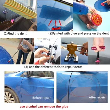 LDR Automobilių kėbulo dent removal tools nustatyti Paintless Dent Repair tool kit geltona linija Atšvaitas klijų pistoletas skaidrių plaktukas rankinių įrankių rinkinys