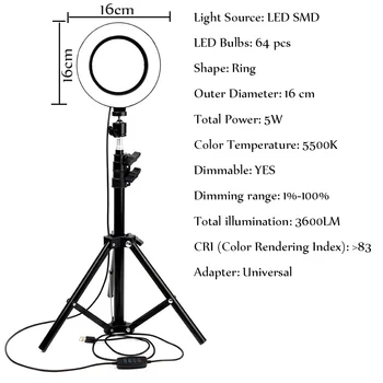 LED Selfie Žiedas, Šviesos, Fotografijos Apšvietimo Telefono Kamera Vaizdo Studija Lankstus Lentelė Ringlight Su Stovu USB kištukas Makiažas