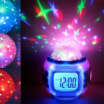 LED Skaitmeninis Laikrodis-Žadintuvas Žvaigždžių Žvaigždė Žėrintis Žadintuvas vaikams, Kūdikio Kambarys Kalendorius Termometras Nakties Šviesos Projektorius