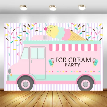 Ledų Sunkvežimis Parduotuvė Fone Kūdikių Mergaičių Birthday Party Rožinė Automobilio Fotografijos Fone Tortas Stalo Dekoravimui Reklama Prekių