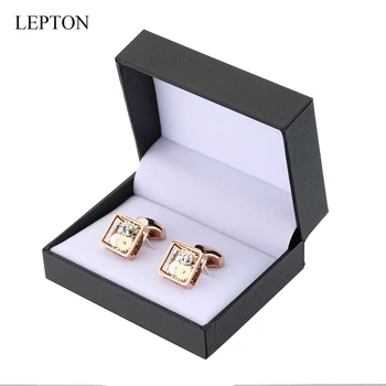 Lepton Rose Gold Square Įrėminti Steampunk Pavarų Žiūrėti Mechanizmą, rankogalių segtukai vyrų Verslo vestuvių rankogalių segtukai Relojes gemelos