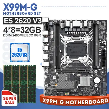 LGA2011-3 X99 Plokštė Su Xeon E5 2620 V3 Procesorių ir 4*8 GB ECC REG 2400MHZ Atminties USB 3.0 SATA 3.0 M. 2 NVME