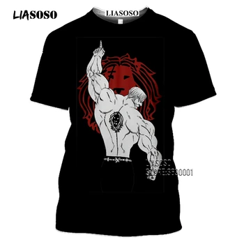LIASOSO Anime Septynios Mirtinos Nuodėmės, vyriški T-shirt Japonijos Meliodas Hawk Escanor Estarossa 3D Spausdinimo Marškinėlius Vasaros Atsitiktinis Marškinėliai