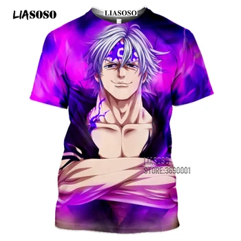 LIASOSO Anime Septynios Mirtinos Nuodėmės, vyriški T-shirt Japonijos Meliodas Hawk Escanor Estarossa 3D Spausdinimo Marškinėlius Vasaros Atsitiktinis Marškinėliai