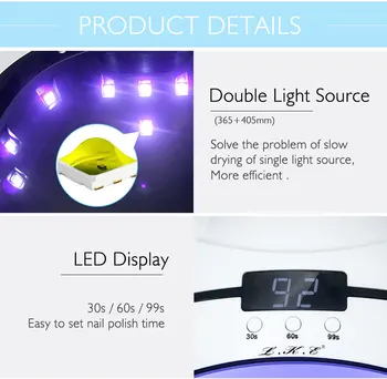 LKE 36W LED Nagų Lempa Visų Rūšių Gelio 12 Led Saulės Šviesos, UV Lempos, Nagų 30s 60s 90s Laikmatis USB Portable nagų lempos