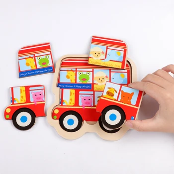 Logwood vaikų Žaislų Medinė Dėlionė 3D Puzzle Dėlionės Valdybos Gyvūnų Transporto priemonės 