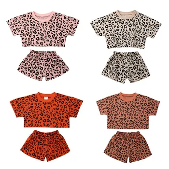Mada Kūdikiams, Kūdikių Mergaitės Vasaros Komplektus Drabužių Rinkiniai 2vnt Leopard Print T-Top marškinėliai+Šortai Vaikams Drabužių 6M-5Y