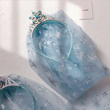 Madinga mėlyna ledo ir sniego princesė formos, aukštos kokybės įdegio siūlai mergina karūna šydas, vaikų mažų karūna šukuosena paprasta 2423