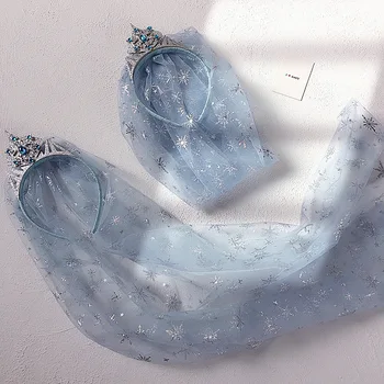 Madinga mėlyna ledo ir sniego princesė formos, aukštos kokybės įdegio siūlai mergina karūna šydas, vaikų mažų karūna šukuosena paprasta