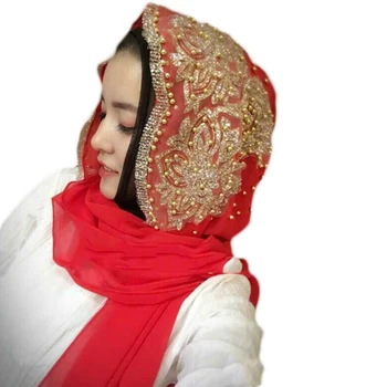 Mados Moterų Granulių Dekoro Islamo Musulmonų Ramadano Hijab Skara Skara Priedą nauja