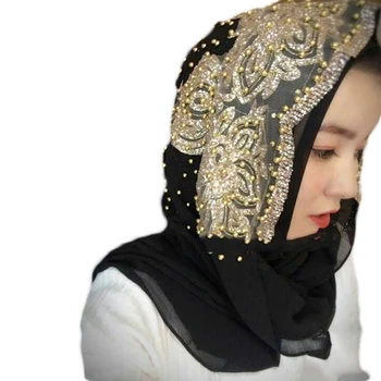 Mados Moterų Granulių Dekoro Islamo Musulmonų Ramadano Hijab Skara Skara Priedą nauja