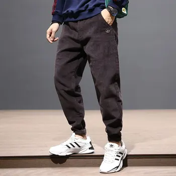 Mados Streetwear Vyrų Džinsai Palaidi Tinka Juoda Pilka Raudona Atsitiktinis Velvetas Krovinių Kelnės Haremo Kelnės Japonų Hip-Hop Kelnės Vyrams