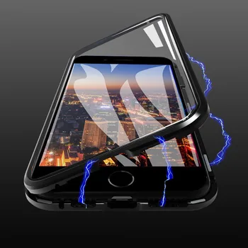 Magnetinio Adsorbcijos Metalo Case For iPhone 6s Plius Grūdintas Stiklas Atgal Magneto Dangtelis Priekinio ir Galinio Stiklo Atveju iPhone 6 Plius