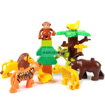 Marumine Statybinės Plytos Duplo 14PCS Gyvūnų Blokai Hippo Krokodilas Panda Tigras, Meška Žirafa KAMIENINIŲ Žaislai Vaikams