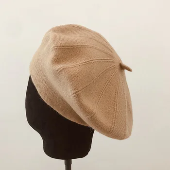 MAXSITI U Minkštos vilnos, mišrių Beretė moterų elastinga retro dailininko skrybėlę, šiltas megzti skrybėlę ir rudenį, ir žiemą