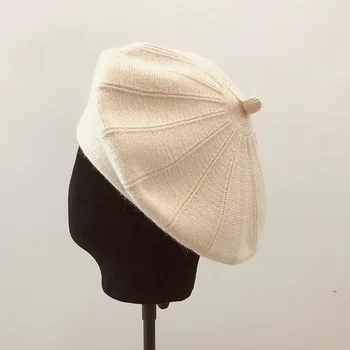 MAXSITI U Minkštos vilnos, mišrių Beretė moterų elastinga retro dailininko skrybėlę, šiltas megzti skrybėlę ir rudenį, ir žiemą
