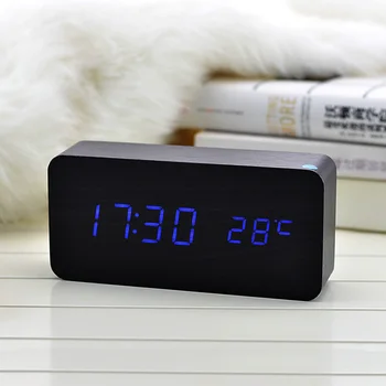 Mediniai LED Laikrodis-Žadintuvas su Temperatūra Skamba Kontrolės Kalendorius LED Ekranas, Elektroninė Darbalaukio Skaitmeninis Stalo Laikrodžiai