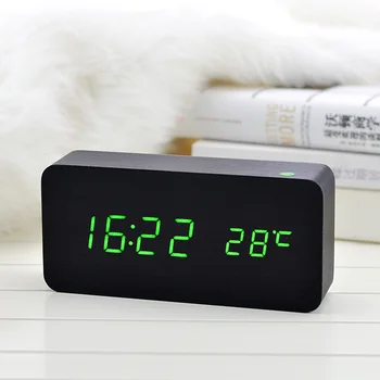 Mediniai LED Laikrodis-Žadintuvas su Temperatūra Skamba Kontrolės Kalendorius LED Ekranas, Elektroninė Darbalaukio Skaitmeninis Stalo Laikrodžiai