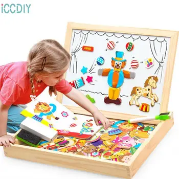 Medinės Magnetinės Dėlionės, Žaislai Vaikams, Daugiafunkcinis Juoda Ir Balta Lenta Brėžinys 3d Puzzle Švietimas Vaikams, Žaislai