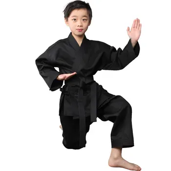 Medvilnės, juoda Karate Vienodas vaikas adultBreathable WTF Taekwondo kick bokso, MMA Kovos meno mokymo drabužiai