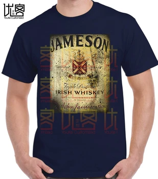 Medvilnės, trumpomis Rankovėmis O-kaklo Viršūnes Tee Marškinėliai Derliaus Jameson Etiketės, Juoda T-shirt