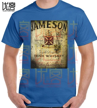 Medvilnės, trumpomis Rankovėmis O-kaklo Viršūnes Tee Marškinėliai Derliaus Jameson Etiketės, Juoda T-shirt