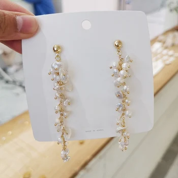 MENGJIQIAO Naujasis Japonijos korėjiečių Elegantiškas Natūralių Gėlavandenių Perlų Kutas Auskarai Moterims, Elegantiškas Pendientes Oorbellen Papuošalai