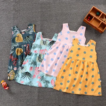 Mergaičių suknelės 2020 m. vasarą naujas berankovis medvilnės vaikų princesė dress baby beach suknelė WT110