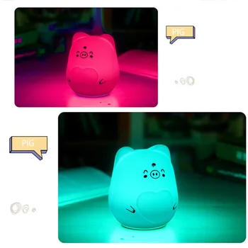 Mielas Animacinių filmų Dizaino USB Įkraunamas LED Nakties Šviesos Silikono 7 Spalvų Naujagimiui Miegamojo, vaikų Darželio Lempos Šviesa