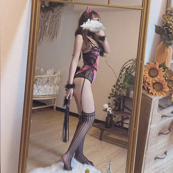 Mielas Playboy Bunny Katė Mergina Cosplay Seksualus Kostiumai Japonų Anime Catwoman Vienodas Pagundai Aksomo Jumpsuit Choker su Varpeliu