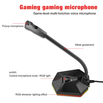 Mikrofonas Triukšmo Mažinimas Reguliuojamas Kampas RGB mirksinti Šviesa Žaidimų Transliacijos NK-Pirkiniai