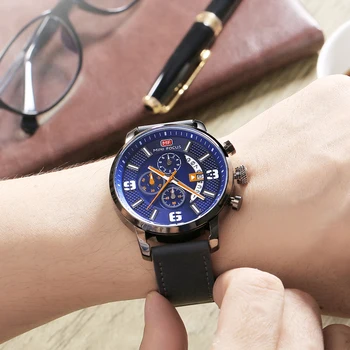 MINI DĖMESIO Mens Watches Top Brand Prabangos Sporto Laikrodis atsparus Vandeniui Dizainas Kvarcinis Laikrodis Odinis Dirželis Relogio Masculino