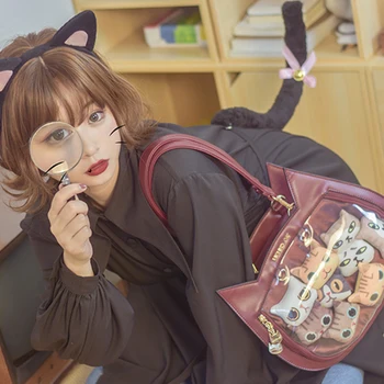 Minkštas spalvotų Mergina Japonijos Cute Kačių Itabag Lolita Moterų Skaidrios Želė Pečių Maišą Harajuku Kawaii Kuprinės, Rankinės