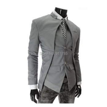 MIXCUBIC mados pavasario Rudens korėjos stiliaus Asimetriškas dizainas tiktų vyrų Verslo atsitiktinis Slim fit vientisos spalvos kostiumą-vyrai, M-2XL