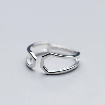 MloveAcc 925 Sterlingas Sidabro Šešiakampis Geometrijos Žiedai Moterims Reguliuojamo Dydžio Piršto Žiedą Mados sterlingų-sidabro papuošalai