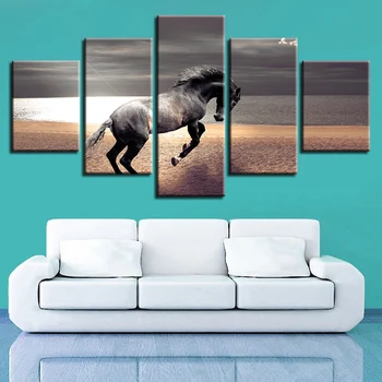 Modernaus Kambario Sienos Meno Apdailos Rėmelis 5 vnt Gyvūnų Žirgų Bėgimas Dekoracijos Tapybos HD Spaudinių Plakatas Dėl Modulinės Drobė Nuotraukas