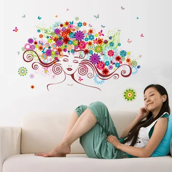 Modernaus stiliaus abstraktus spalvinga moteris gėlių siena lipdukas miegamojo kambarį princesė kambario foną namų puošybai 4101