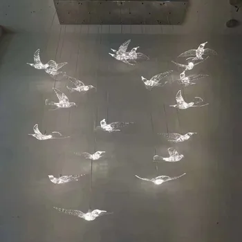 Modernus Minimalistinis Laiptai Liustra Svetainė, Miegamasis Led Šviestuvo Kūrybinė Asmenybė Paukščių Liustra Užsakymą Apšvietimas