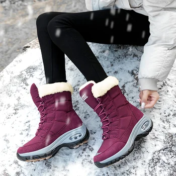 Moito Moterų Vaikščiojimo batai Batai Žiemą Laikyti Šiltai Kokybės Mid-Calf Sniego Batai Ponios Nėriniai-up Patogus, atsparus Vandeniui Bateliai moterims