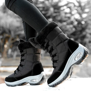 Moito Moterų Vaikščiojimo batai Batai Žiemą Laikyti Šiltai Kokybės Mid-Calf Sniego Batai Ponios Nėriniai-up Patogus, atsparus Vandeniui Bateliai moterims