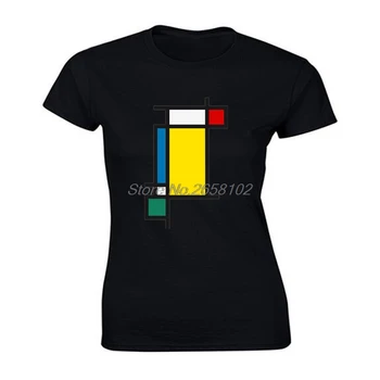 Mondrian Stiliaus marškinėliai moterų Medvilnės O-Kaklo Vasaros Trumpas Rankovės Marškinėliai Geometrinis Vertikalus Estetikos Viršūnių & Tees Streetwear 6474