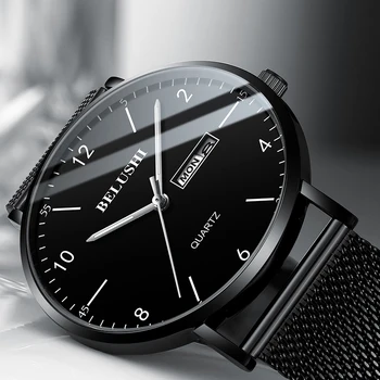 Montre Homme 2021 Top Brand Vyrai Laikrodžiai Plieno Tinklelio, Dirželis Ultra-plonas Vandeniui Šviesos Kvarcinis Laikrodis Auto Savaitę Data Laikrodžiai