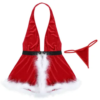 Moteriški Aksomo Backless Suknelė Priekyje Padalinta Plunksnų Kirpimas, moteriškas apatinis Trikotažas Kalėdų Išgalvotas Šalis Kostiumai Seksualus Clubwear su G-string 58176
