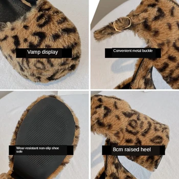 Moteriški Leopard Pūkuotas Kailio Mišrios Spalvos Platformos Siurbliai Blokuoti Aukšto Kulno Diržo Sagtis Retro Bateliai Lolita Cosplay Seksualus Moterų Batai